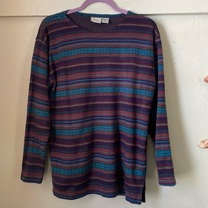 Vintage 100% acrylic multi print long sleeve lightweight sweater